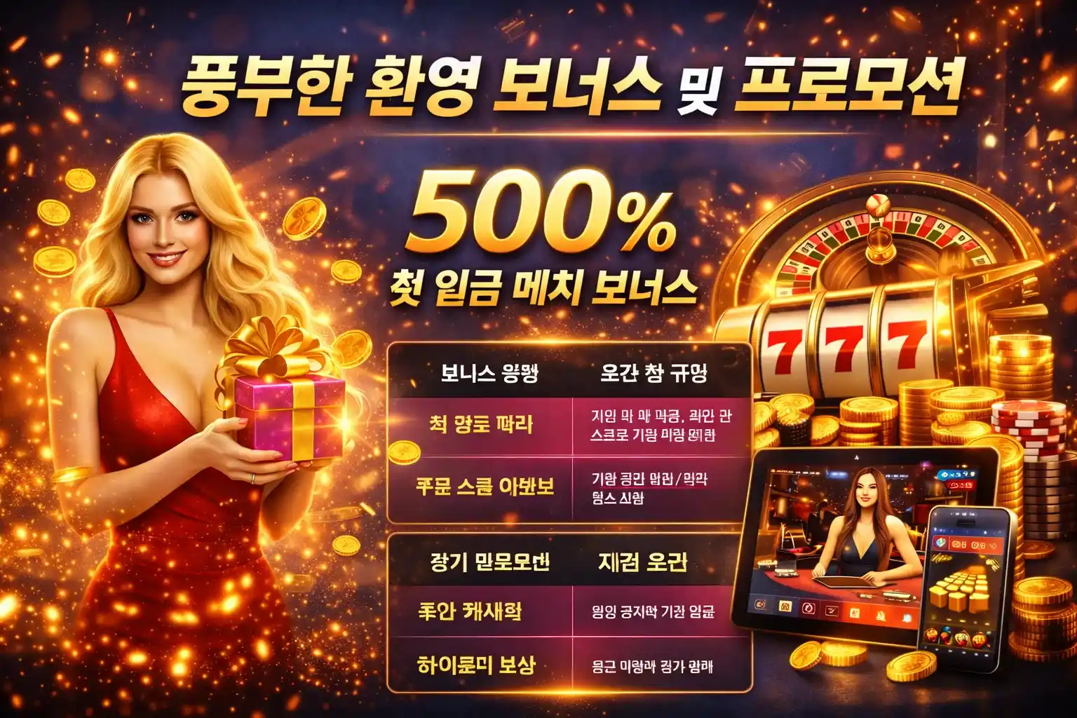 풍부한 환영 보너스 및 프로모션